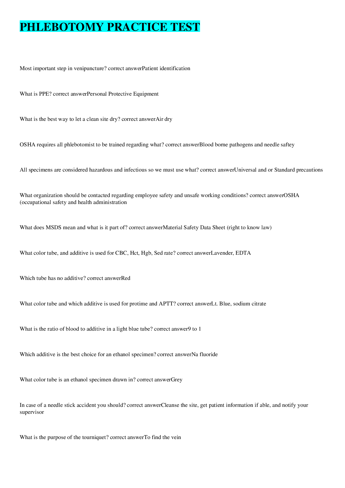 Preview image for Phlebotomy Practice Test 2022/2023